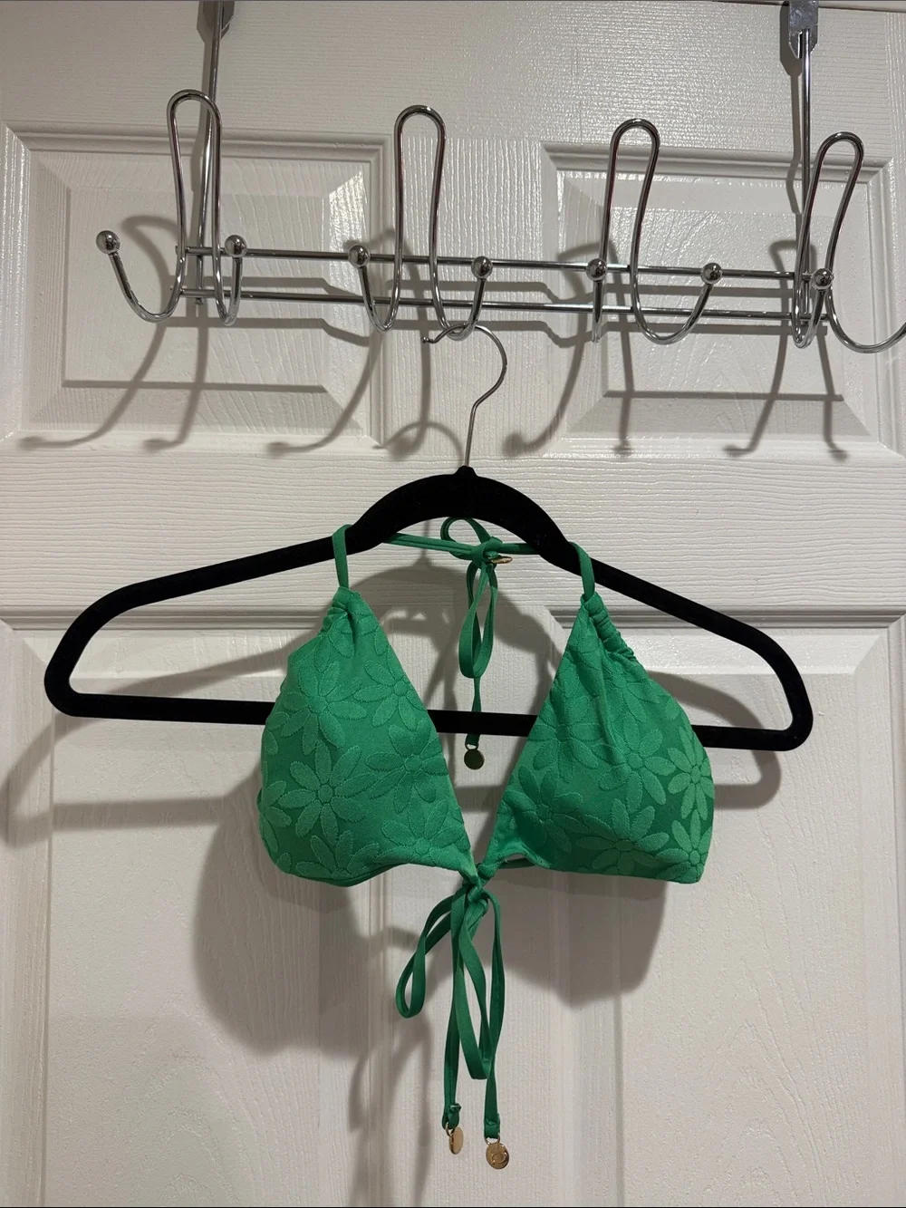 bebe Green Floral Jacquard Triangle Bikini Top